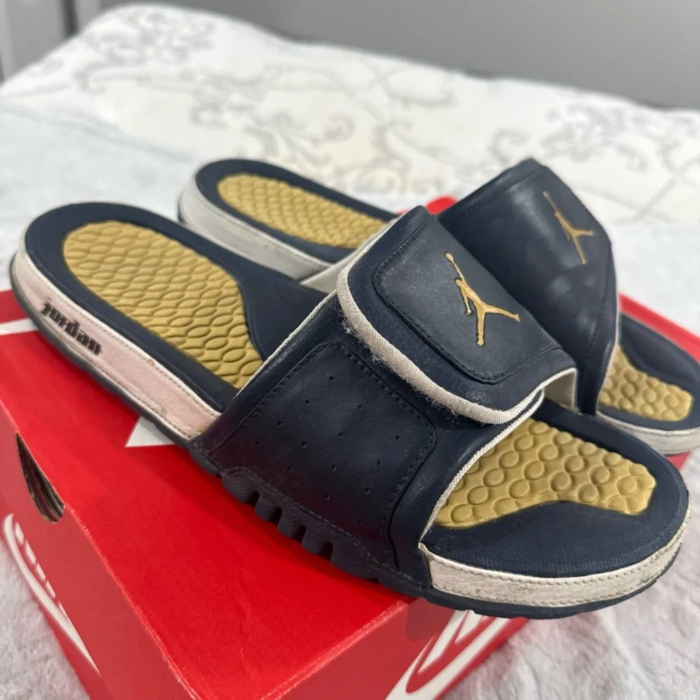 Nike mens Navy and Gold Jordan Slide Sandals